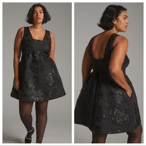 Maeve Dresses & Skirts - Anthropologie Maeve Dress Women's 14 Black Jacquard Mini Shimmer Fit & Flare NEW